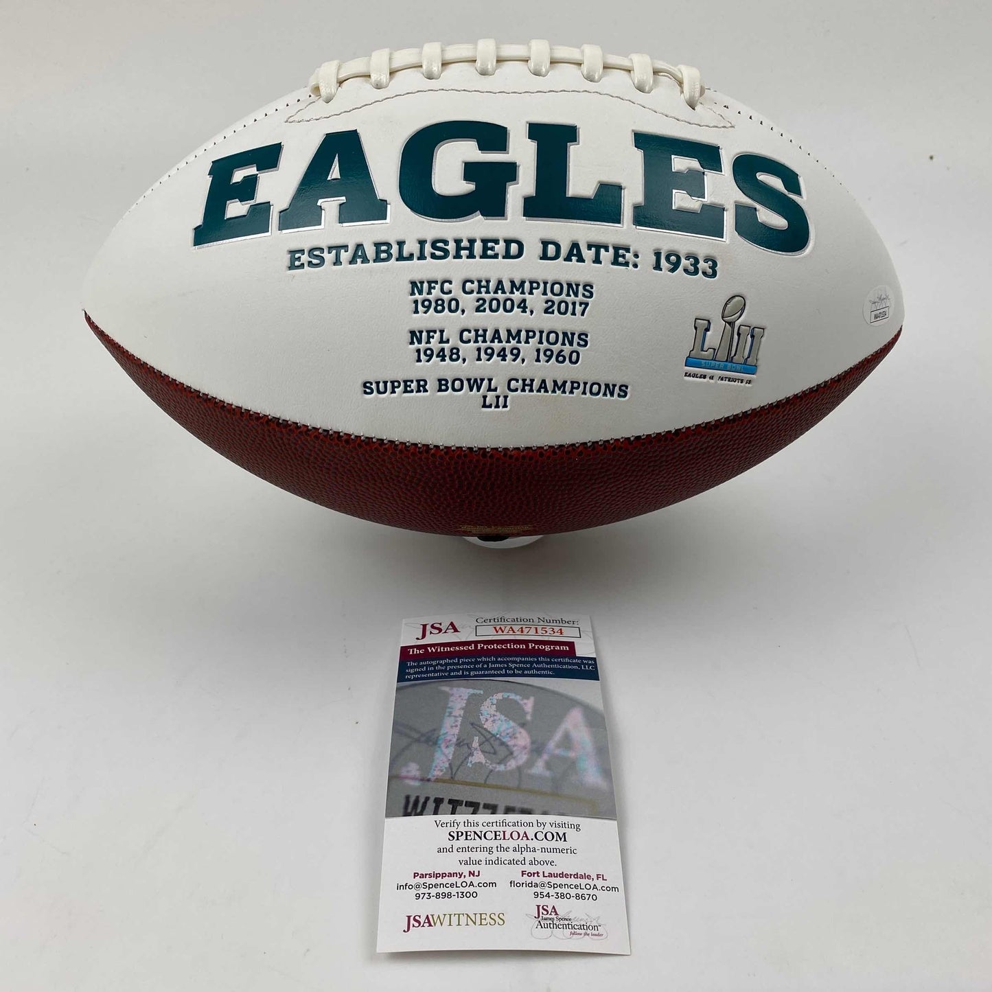 Autographed/Signed Jalen Hurts Philadelphia Eagles Full Size F/S White Panel Logo Football JSA COA