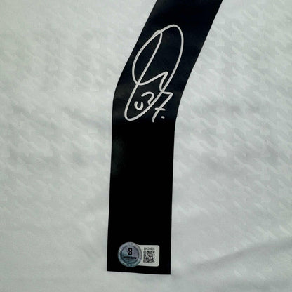 Framed Autographed/Signed Vini Vinicius Jr. #7 35x39 Real Madrid White Soccer Jersey Beckett BAS COA