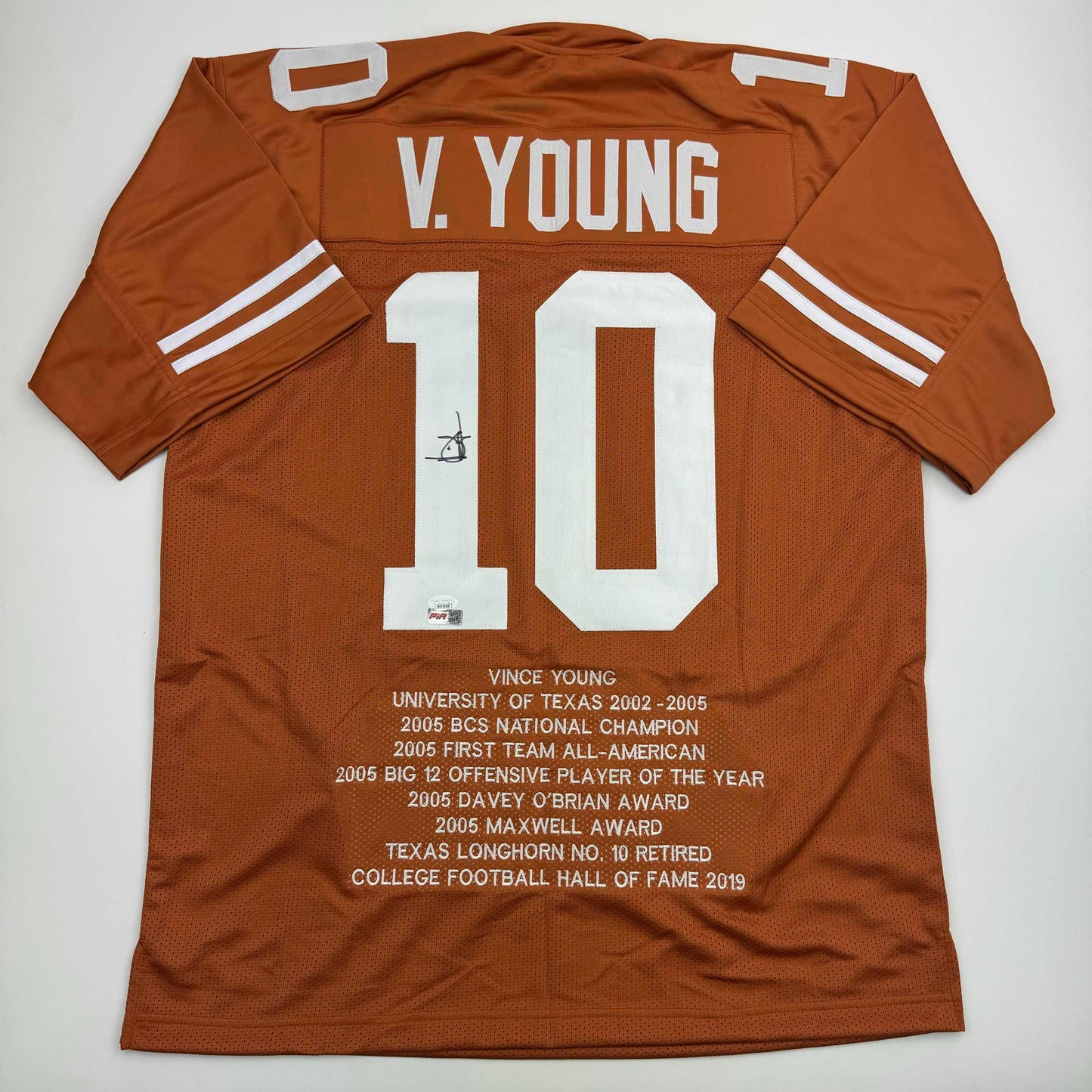 Autographed/Signed Vince Young Texas Orange Stat College Football Jersey JSA COA