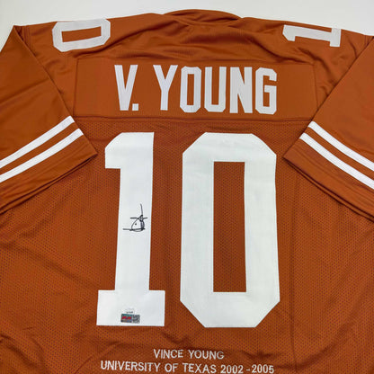 Autographed/Signed Vince Young Texas Orange Stat College Football Jersey JSA COA