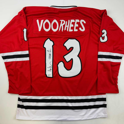 Autographed/Signed Ari Lehman Jason Voorhees Friday The 13th Red Movie Jersey Steiner CX COA