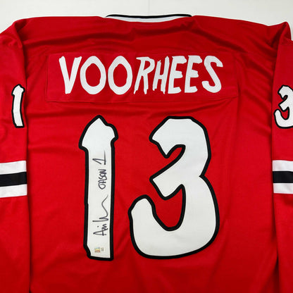 Autographed/Signed Ari Lehman Jason Voorhees Friday The 13th Red Movie Jersey Steiner CX COA