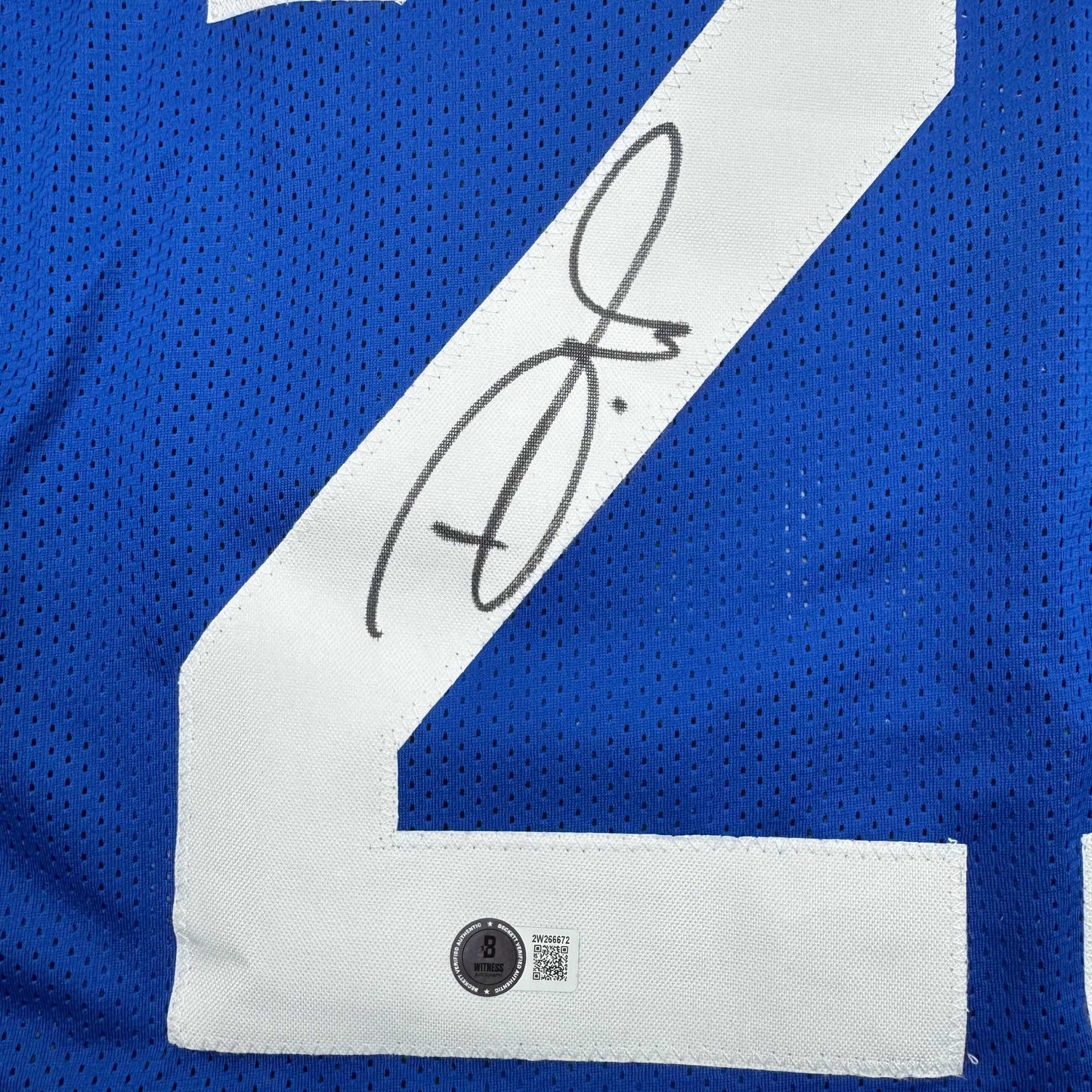 Autographed/Signed Devon Witherspoon Seattle Blue Retro Football Jersey Beckett BAS COA