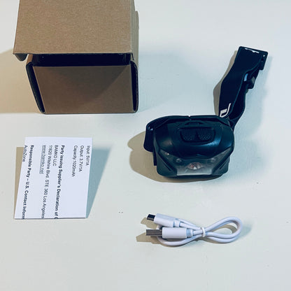 LED Headlamp – USB Rechargeable – White, Red, and Blue/Violet Lights – Adjustable Headband