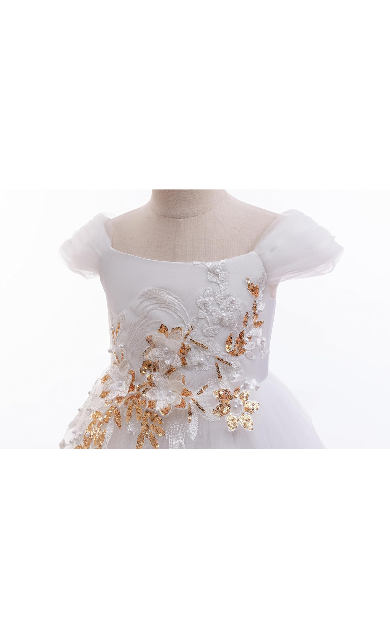White Gold Sequin Flower Girl Party Gown Size 12/14