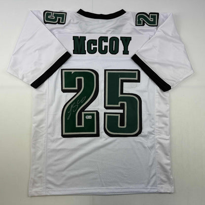Autographed/Signed LeSean McCoy Philadelphia White Football Jersey Beckett BAS COA