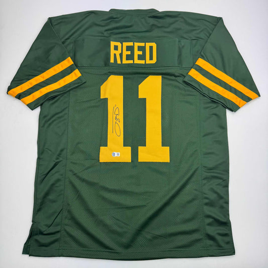 Autographed/Signed Jayden Reed Green Bay Color Rush Football Jersey Beckett BAS COA