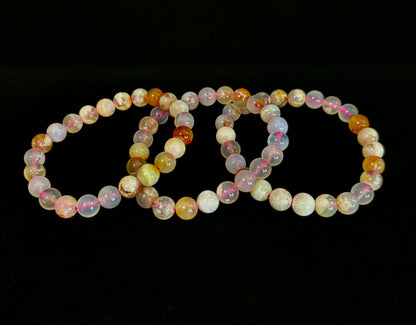 Pink Flower Agate (Cherry Agate) Bracelet – 8mm Beads, Small to Medium Wrists