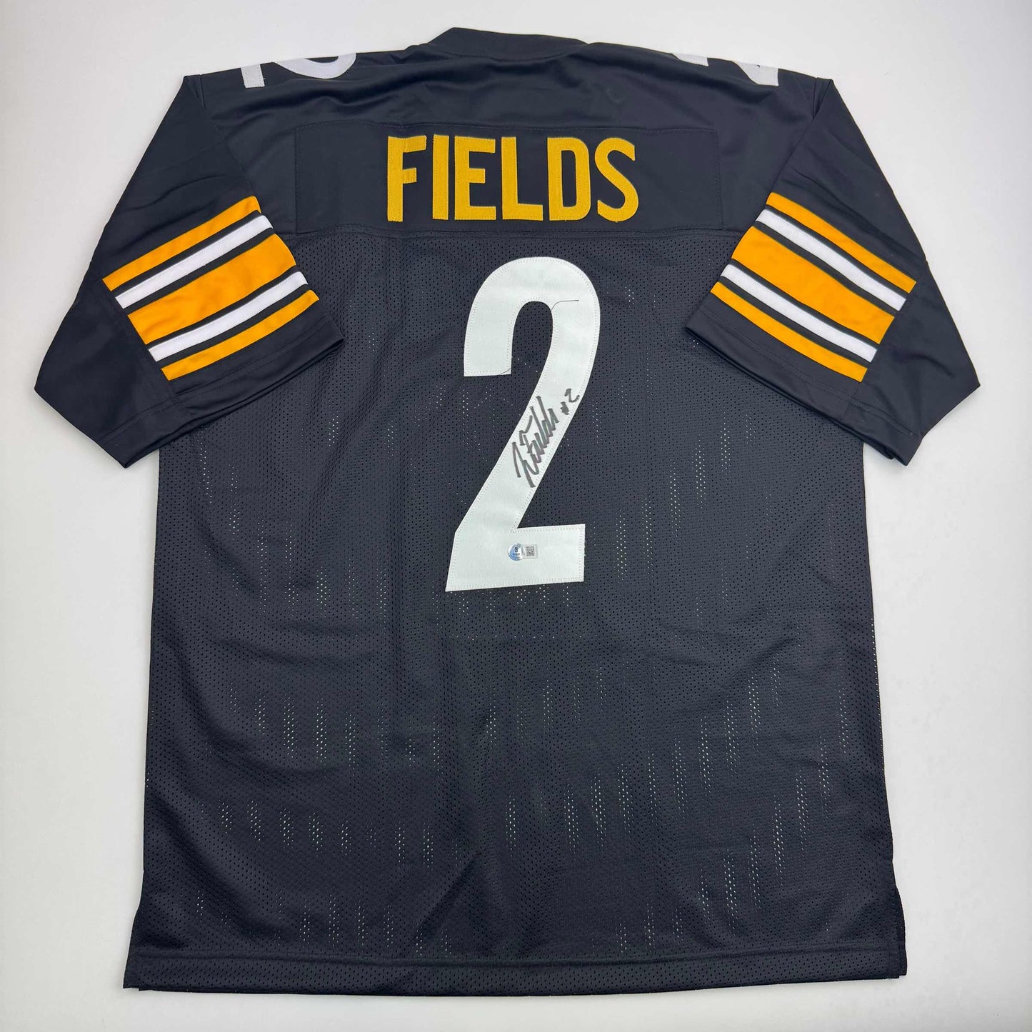 Autographed/Signed Justin Fields Pittsburgh Black Football Jersey Beckett BAS COA