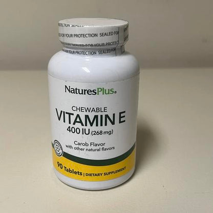 NaturesPlus Vitamin E Chewable - 400 iu, 90 Vegetarian Tablets - Carob Flavor EXP 7/2025