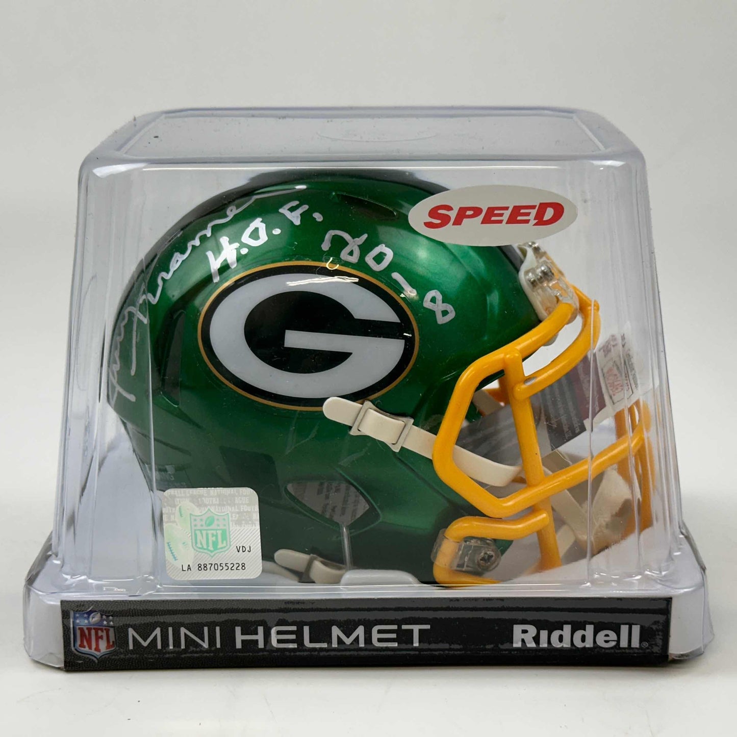 Autographed/Signed Jerry Kramer HOF 2018 Green Bay Packers Flash Alternate Mini Football Helmet JSA COA