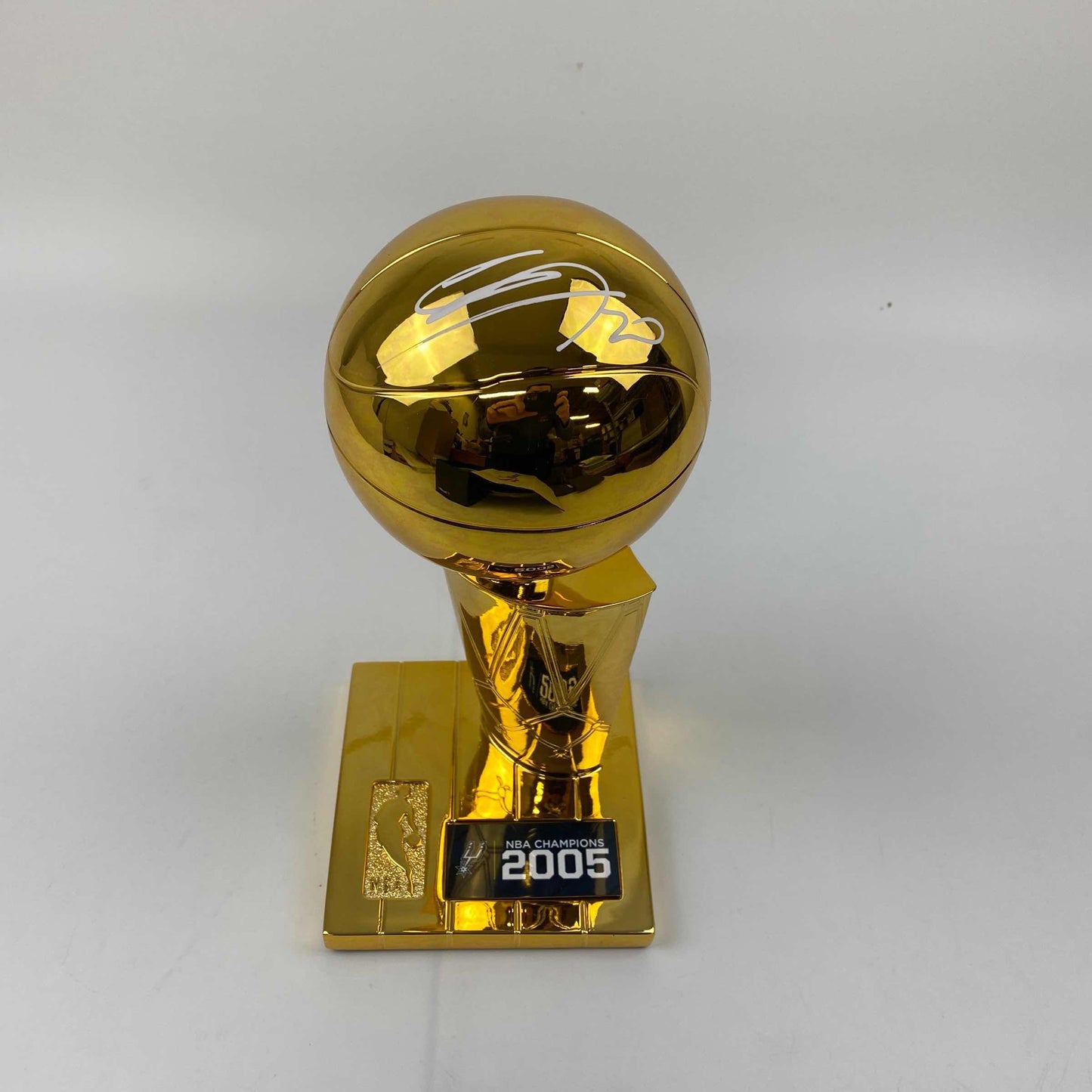 Autographed/Signed Manu Ginobili San Antonio Spurs Replica 2005 NBA Finals Basketball Trophy Beckett BAS COA