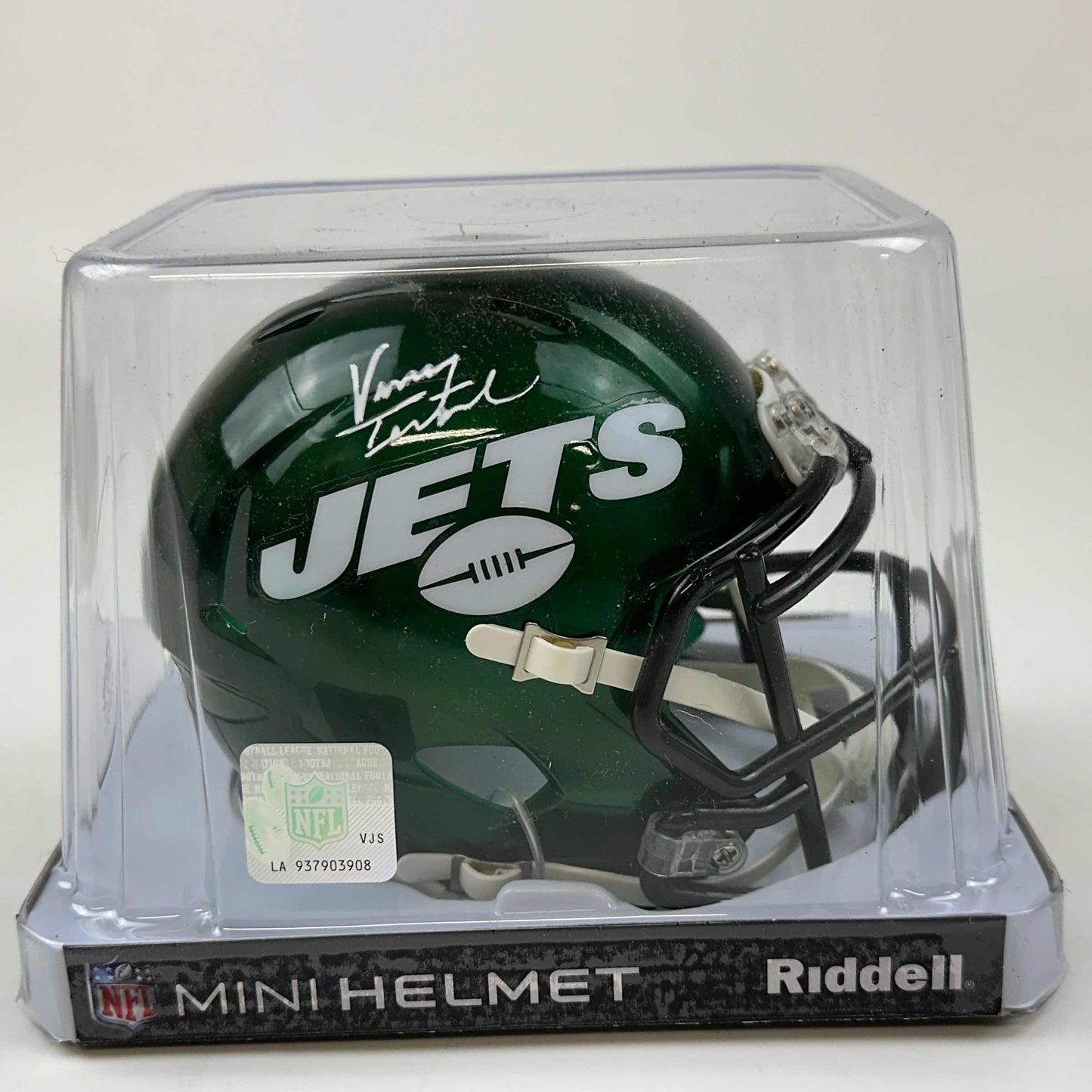 Autographed/Signed Vinny Testaverde New York Jets Mini Football Helmet Beckett BAS COA