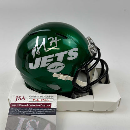 Autographed/Signed Nick Mangold New York Jets Football Mini Football Helmet JSA COA
