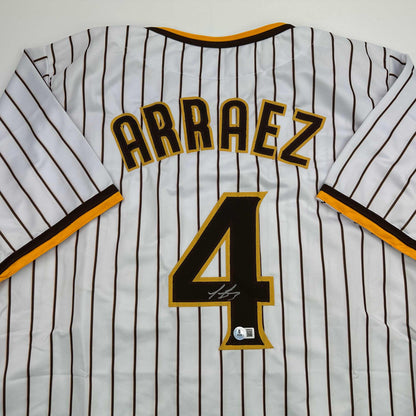 Autographed/Signed Luis Arraez San Diego Pinstripe Baseball Jersey Beckett BAS COA