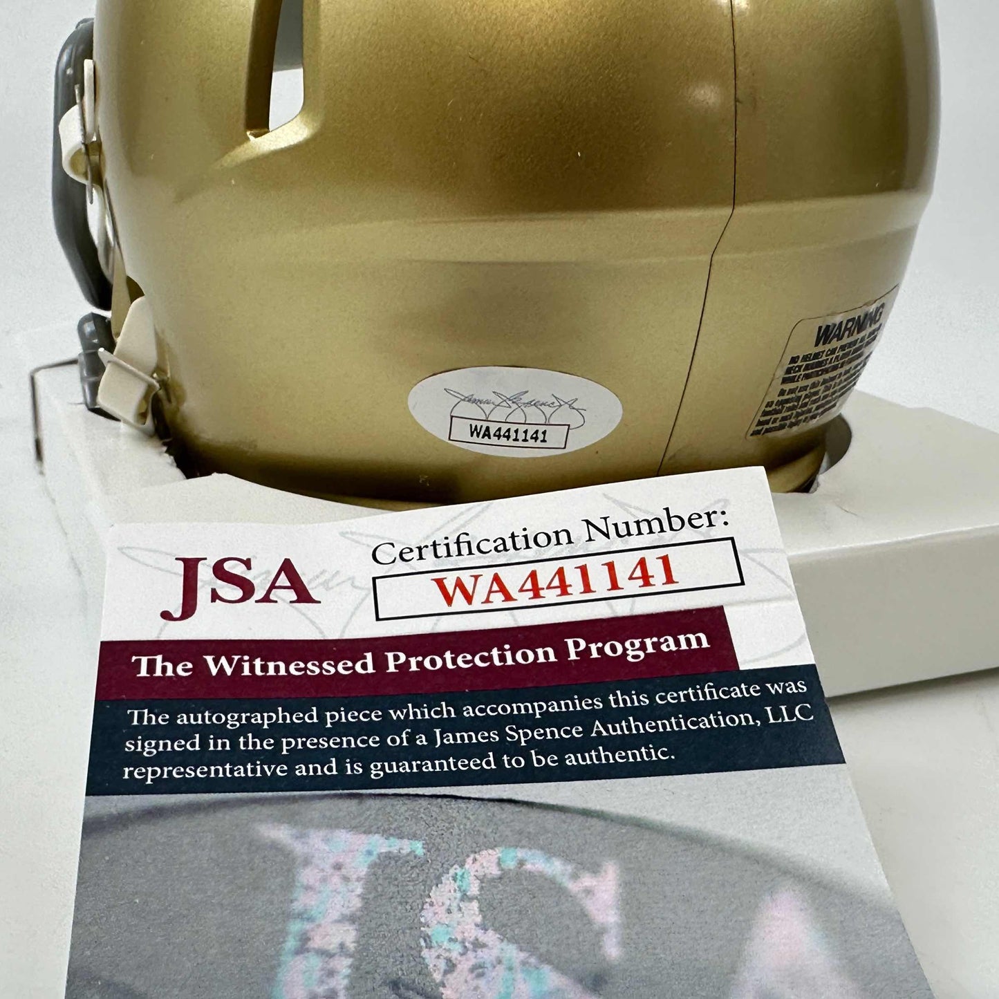 Autographed/Signed Joe Theismann CHOF 2003 Notre Dame Fighting Irish Mini Football Helmet JSA COA