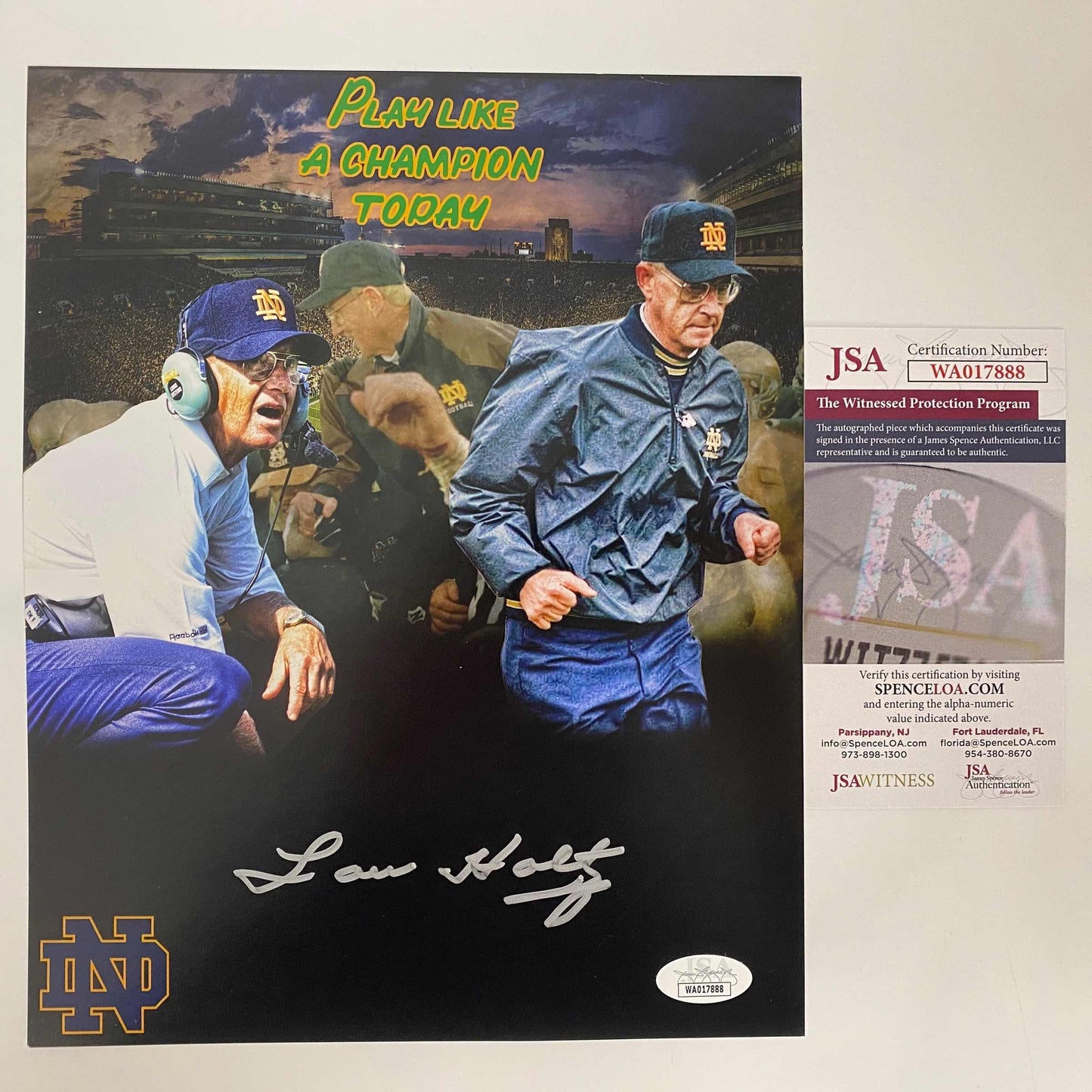 Autographed/Signed Lou Holtz Notre Dame Irish 8x10 College Football Photo JSA COA #2