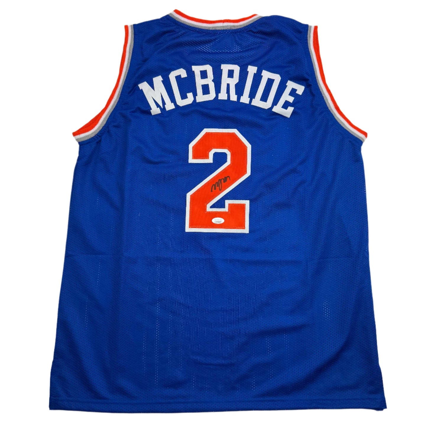 Autographed/Signed Miles Deuce McBride New York Blue Basketball Jersey JSA COA