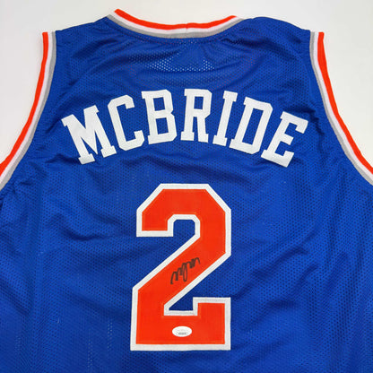 Autographed/Signed Miles Deuce McBride New York Blue Basketball Jersey JSA COA