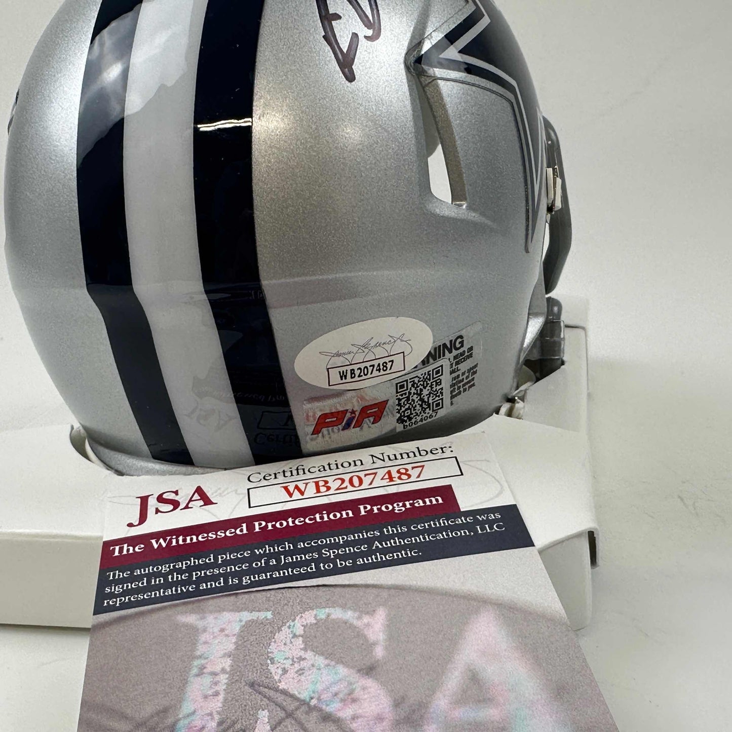 Autographed/Signed Rico Dowdle Dallas Cowboys Mini Football Helmet JSA COA