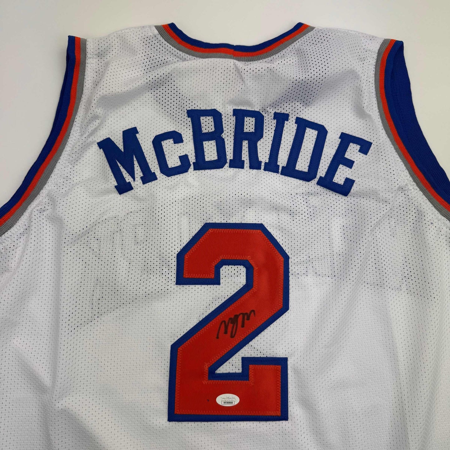 Autographed/Signed Miles Deuce McBride New York White Basketball Jersey JSA COA