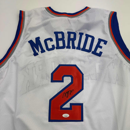 Autographed/Signed Miles Deuce McBride New York White Basketball Jersey JSA COA