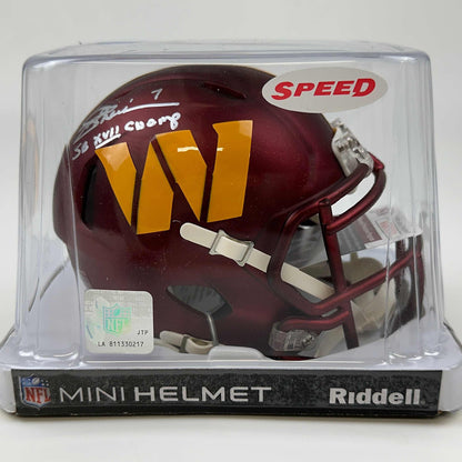 Autographed/Signed Joe Theismann SB XVII Champ Washington Commanders Mini Football Helmet JSA COA