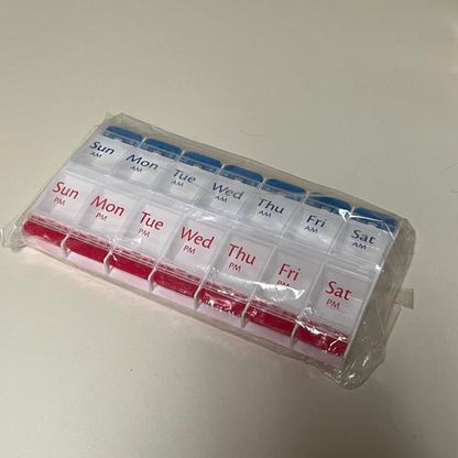 Push Button (7-Day) Pill Case, Medicine / Vitamin Organizer, 2 Times a Day AM/PM