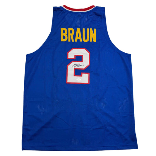 Autographed/Signed Christian Braun Kansas Blue College Basketball Jersey JSA COA