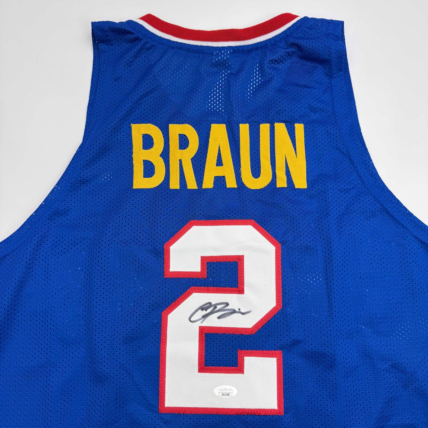 Autographed/Signed Christian Braun Kansas Blue College Basketball Jersey JSA COA