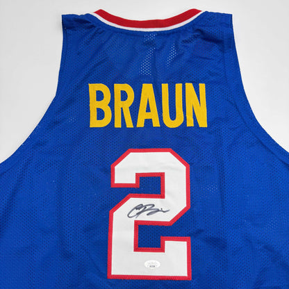 Autographed/Signed Christian Braun Kansas Blue College Basketball Jersey JSA COA