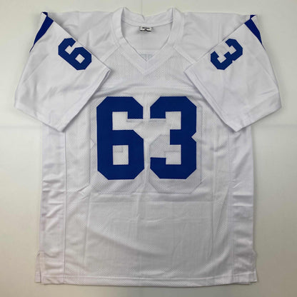 Autographed/Signed Jeff Saturday Indianapolis White Football Jersey JSA COA
