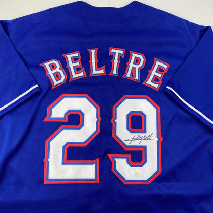 Autographed/Signed Adrian Beltre Texas Blue Baseball Jersey JSA COA