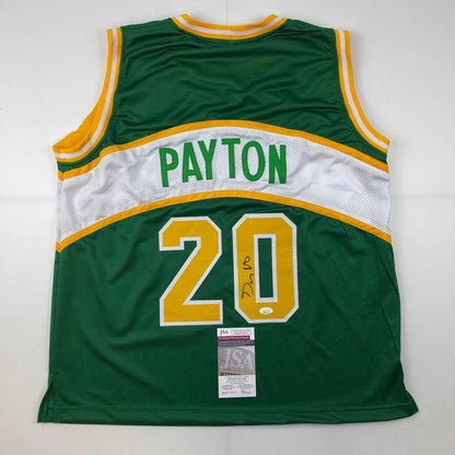 Autographed/Signed Gary Payton Seattle Green Basketball Jersey JSA COA