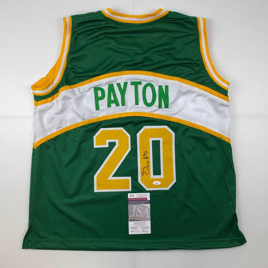 Autographed/Signed Gary Payton Seattle Green Basketball Jersey JSA COA