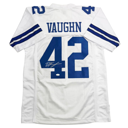 Autographed/Signed Deuce Vaughn Dallas White Football Jersey JSA COA