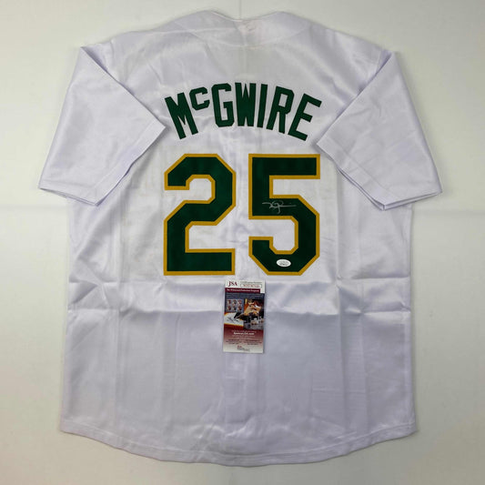 Autographed/Signed Mark McGwire Oakland White Baseball Jersey JSA COA