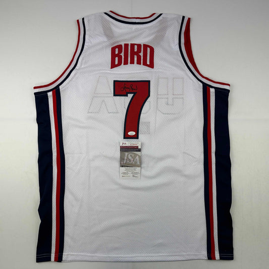 Autographed/Signed Larry Bird United States USA White 1992 Dream Team Basketball Jersey JSA COA