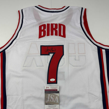 Autographed/Signed Larry Bird United States USA White 1992 Dream Team Basketball Jersey JSA COA