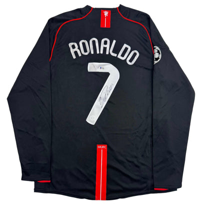 Autographed/Signed Cristiano Ronaldo Manchester United Black Soccer Jersey Beckett BAS COA