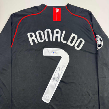 Autographed/Signed Cristiano Ronaldo Manchester United Black Soccer Jersey Beckett BAS COA
