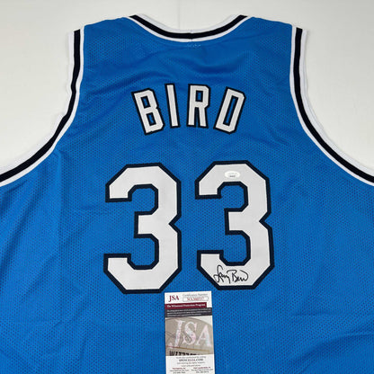 Autographed/Signed Larry Bird Indiana State Blue College Basketball Jersey JSA COA