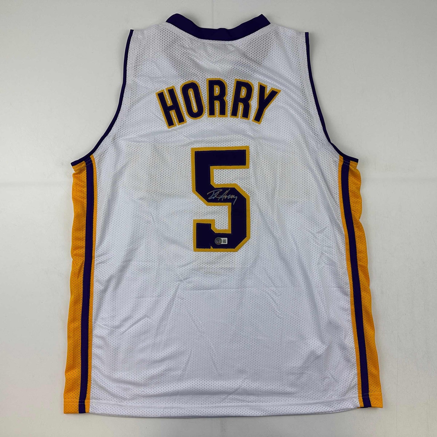 Autographed/Signed Robert Horry Los Angeles LA White Basketball Jersey Beckett BAS COA