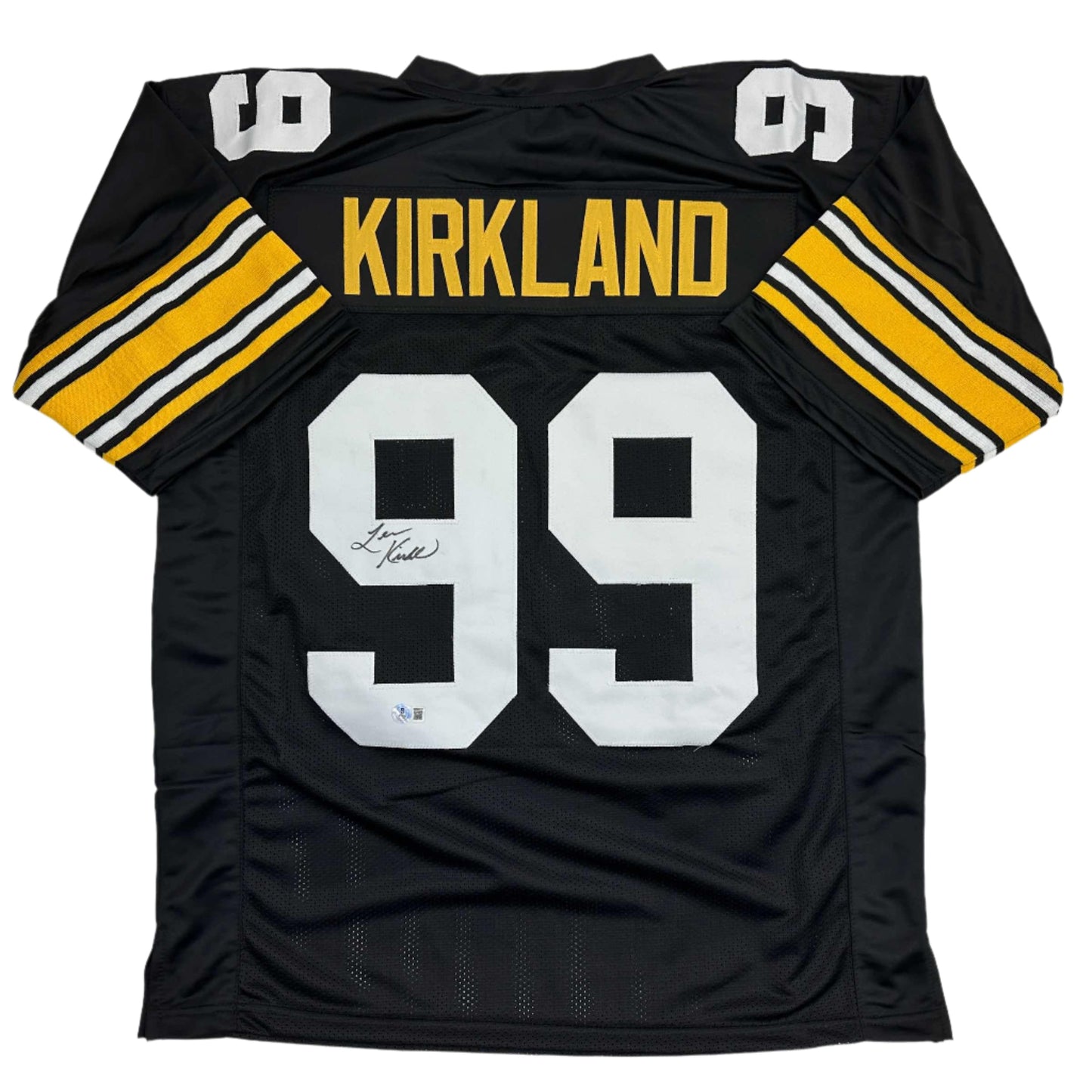Autographed/Signed Levon Kirkland Pittsburgh Black Football Jersey Beckett BAS COA