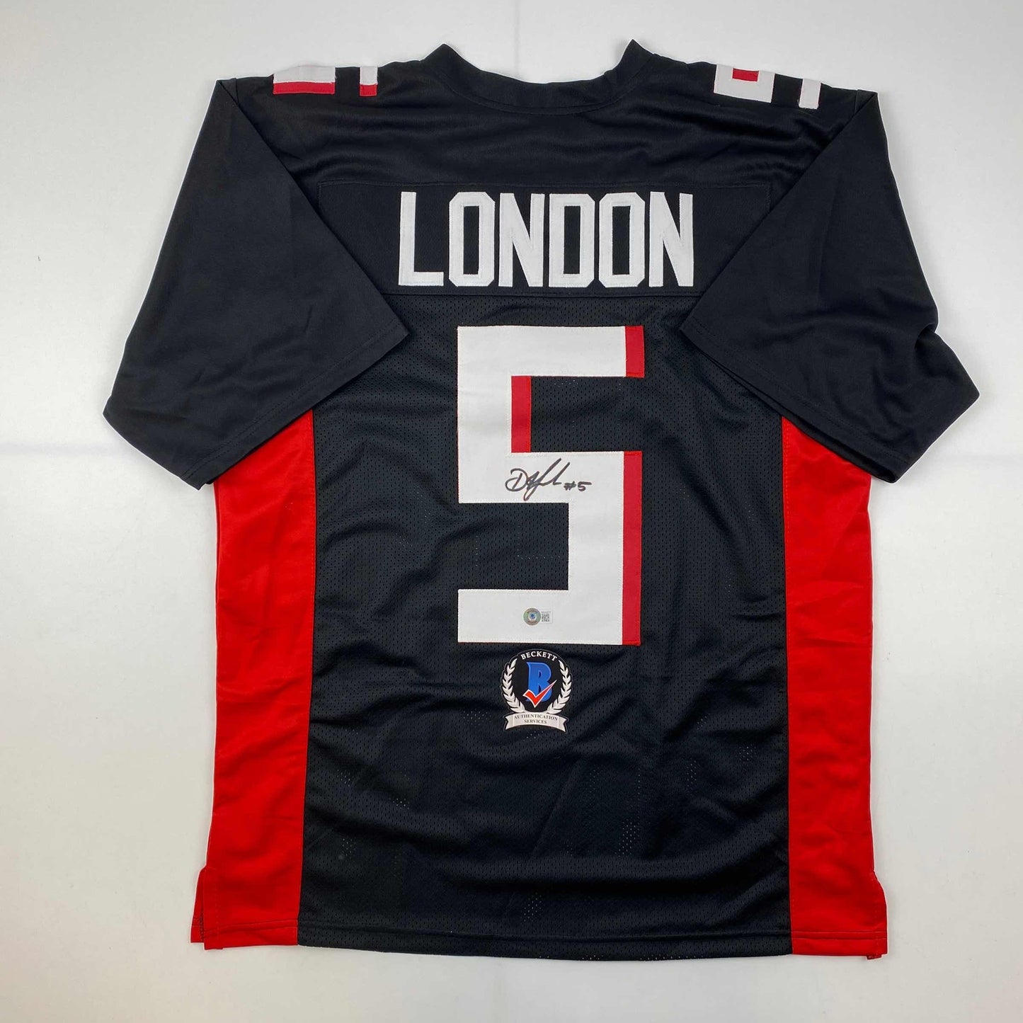 Autographed/Signed Drake London Atlanta Black Football Jersey Beckett BAS COA