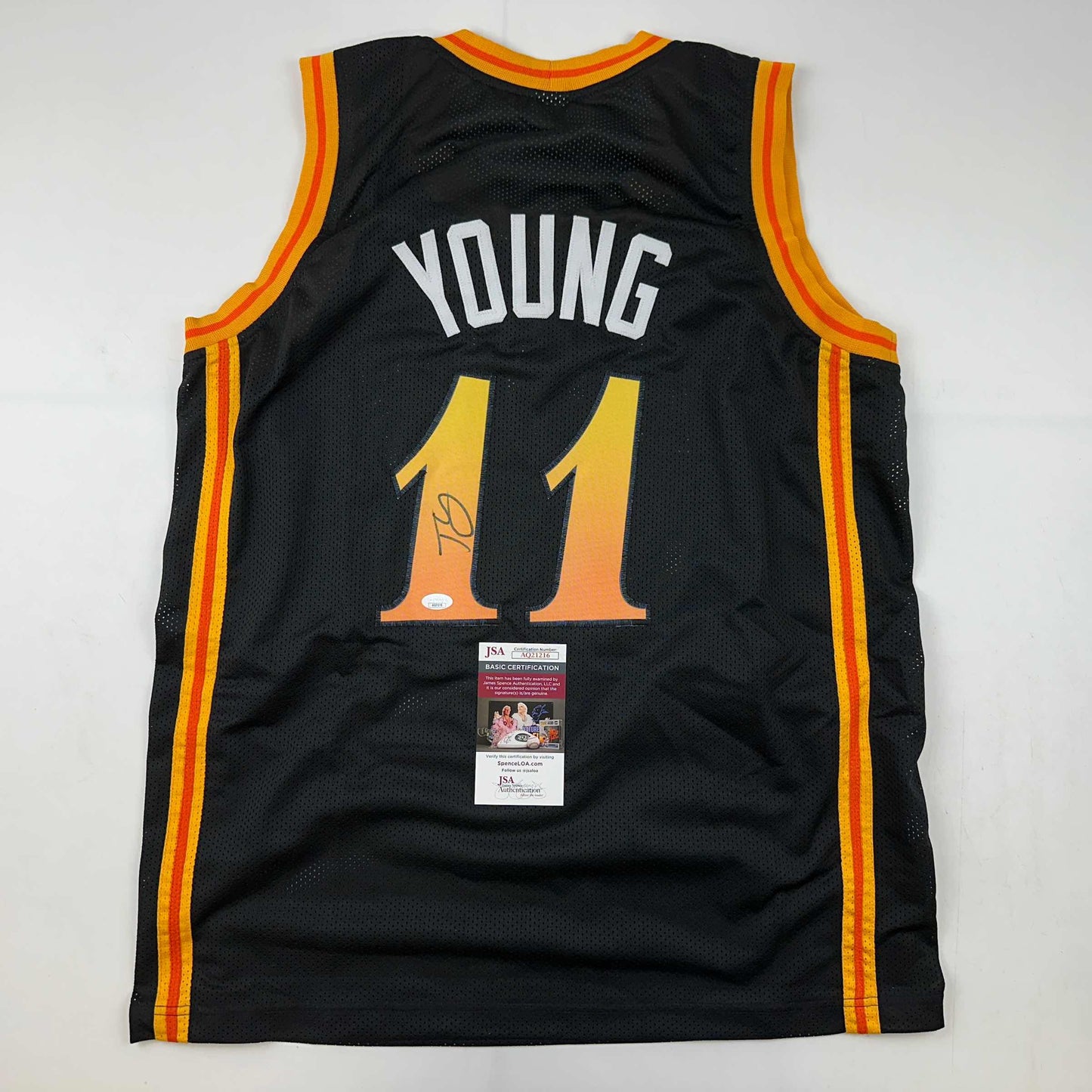 Autographed/Signed Trae Young Atlanta Black City Edition Basketball Jersey JSA COA