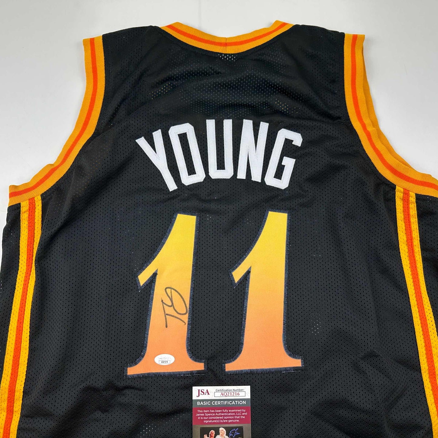 Autographed/Signed Trae Young Atlanta Black City Edition Basketball Jersey JSA COA