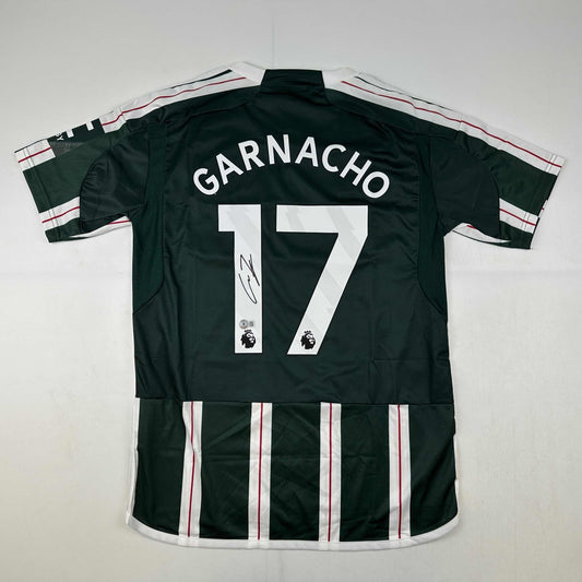 Autographed/Signed Alejandro Garnacho Manchester United Green Soccer Jersey Beckett BAS COA