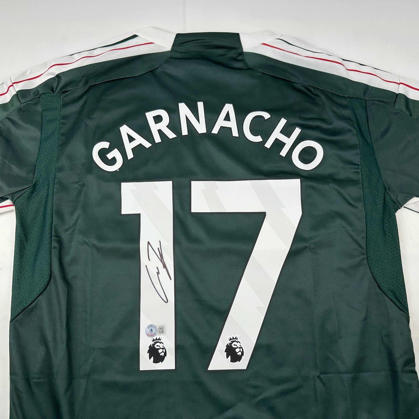 Autographed/Signed Alejandro Garnacho Manchester United Green Soccer Jersey Beckett BAS COA