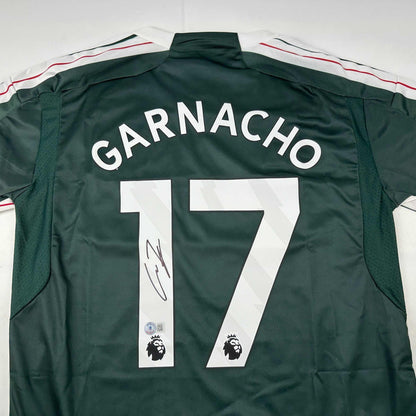 Autographed/Signed Alejandro Garnacho Manchester United Green Soccer Jersey Beckett BAS COA